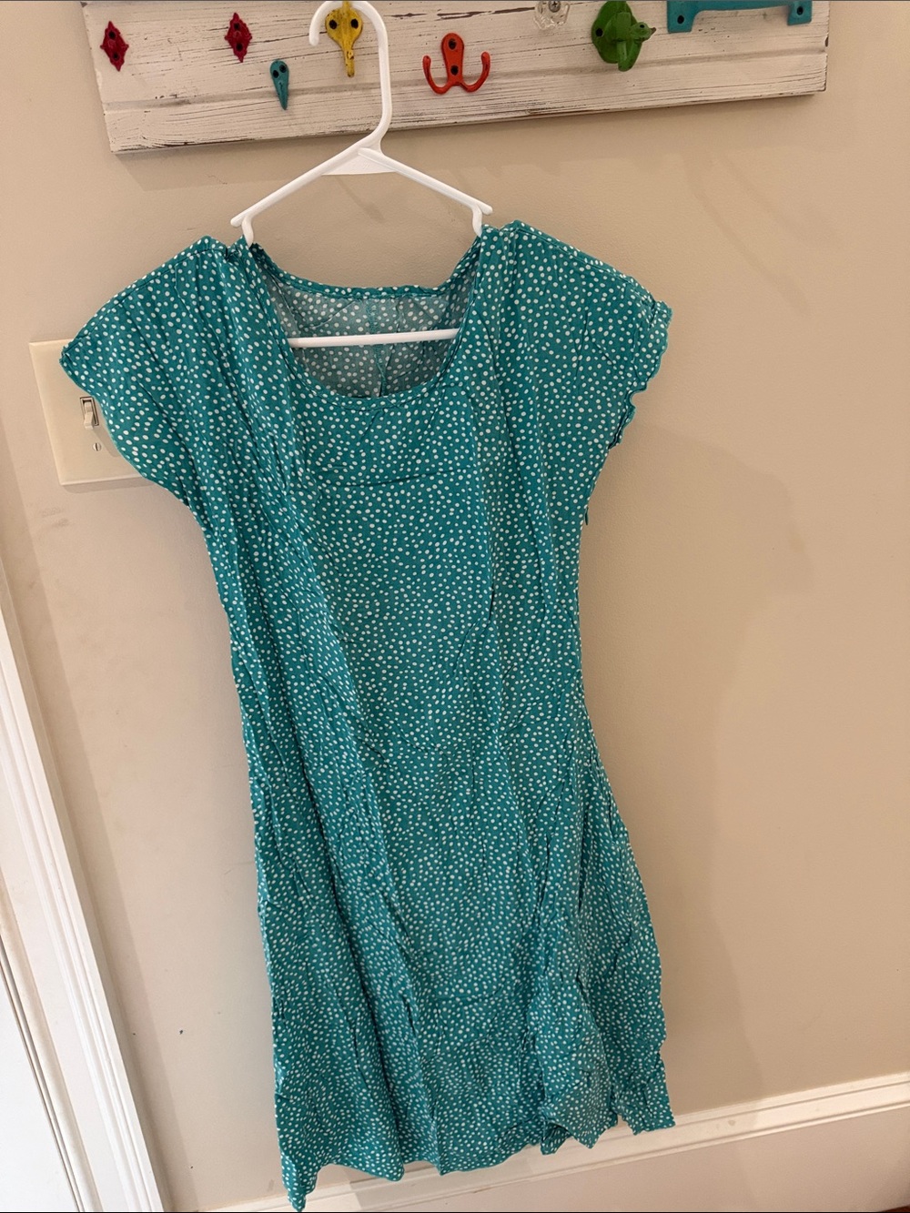 Teal Dot Cap-Sleeve Casual Dress